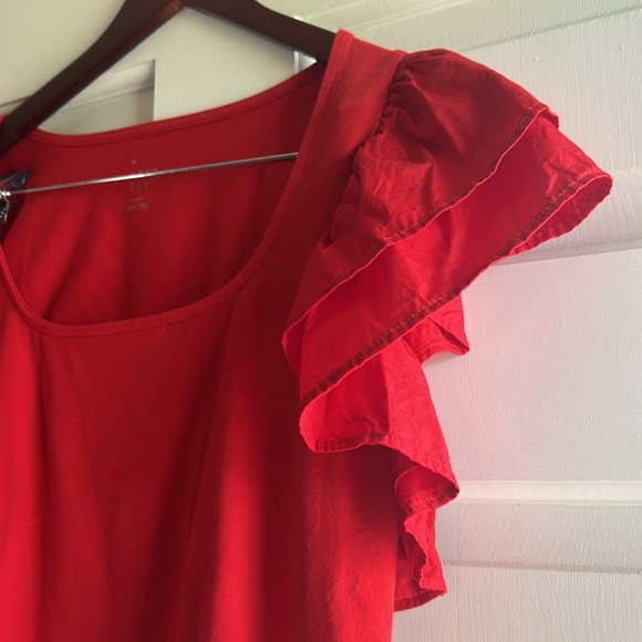 Red Ruffled Sleeve Women's Top - Picture 3 of 3